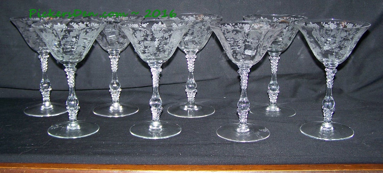 Elegant Cambridge Glass Rosepoint Champagne Glasses