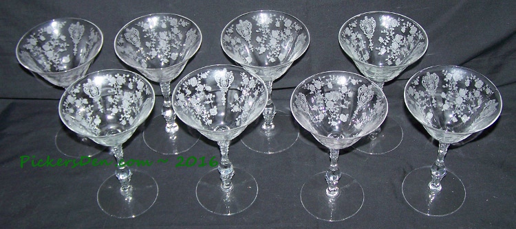 Elegant Cambridge Glass Rosepoint Champagne Glasse